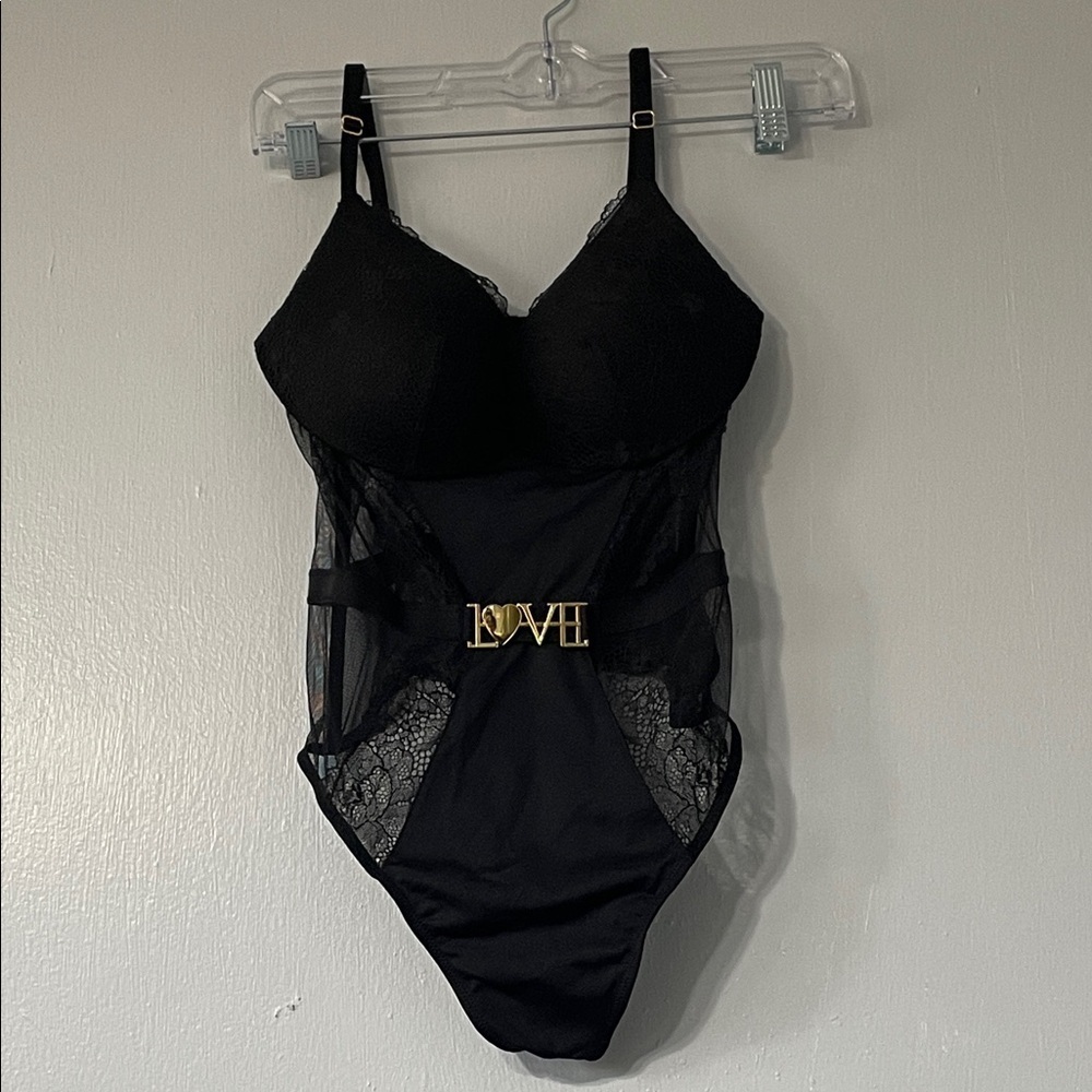 Victoria secret Black Lace teddy  with Gold Detail